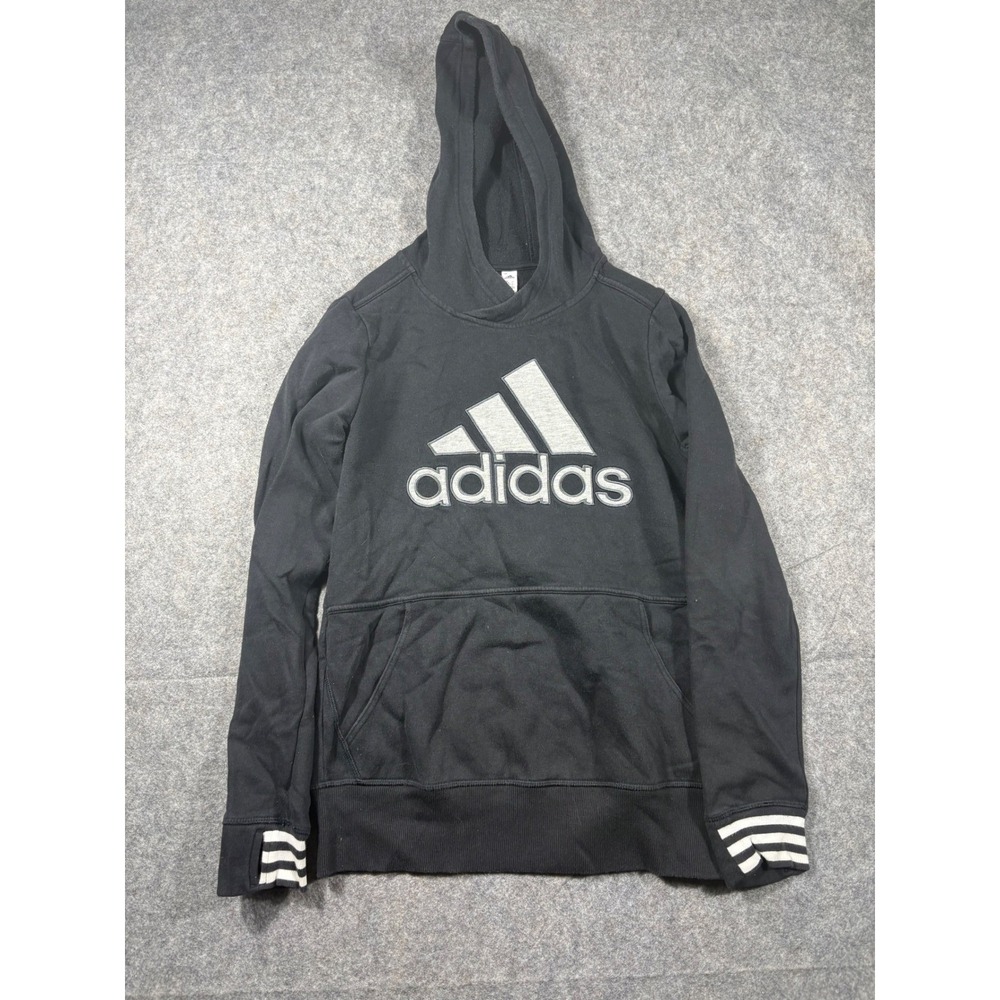 Adidas Black Hoodie‎ Logo Stripes Men's Athletic Casual Pullover Sweatshirt